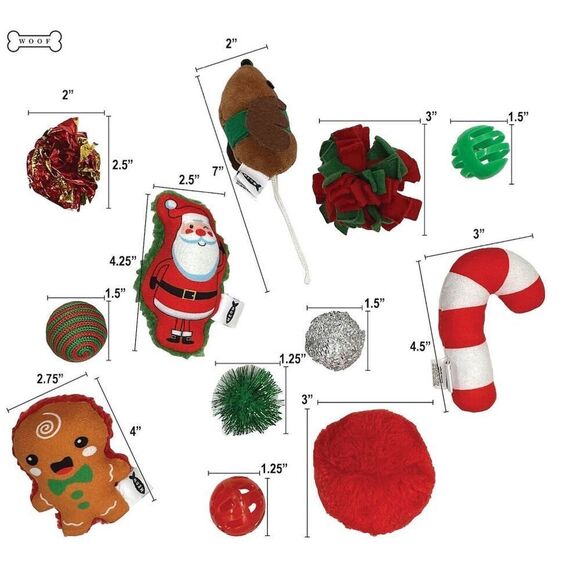 MEOW Christmas Cat Toy Advent Calendar 12-Piece Set Mouse Crinkle Ball NWT New - Picture 4 of 5